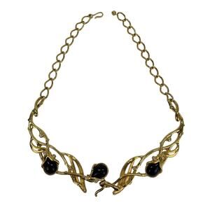 Vintage Jose Maria Barrera for Avon Granada Necklace 1990s Black and Gold Tone